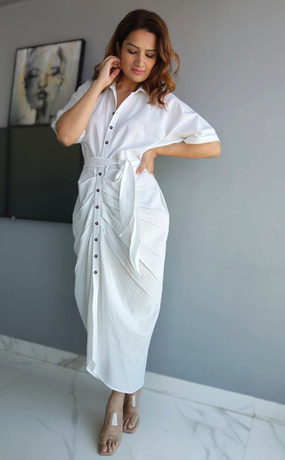 White Shirt Drape Dress