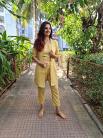 Load image into Gallery viewer, LEMON YELLOW LONG JACKET WITH CROPPED PANT &amp; SPAGHETTI INNER
