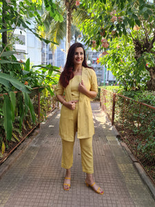 LEMON YELLOW LONG JACKET WITH CROPPED PANT & SPAGHETTI INNER