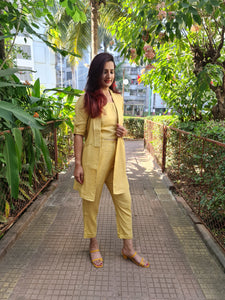LEMON YELLOW LONG JACKET WITH CROPPED PANT & SPAGHETTI INNER