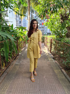 LEMON YELLOW LONG JACKET WITH CROPPED PANT & SPAGHETTI INNER