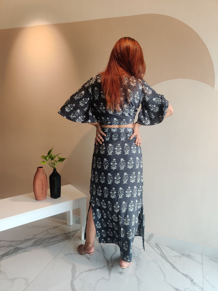 GREY BLUE FLORAL KNOT DRESS