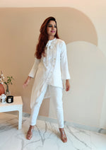 Load image into Gallery viewer, WHITE ASYMMETRIC LONG JACKET PAIRED WITH FITTED PANTS
