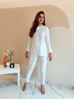 Load image into Gallery viewer, WHITE ASYMMETRIC LONG JACKET PAIRED WITH FITTED PANTS
