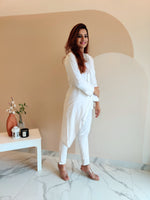 Load image into Gallery viewer, WHITE ASYMMETRIC LONG JACKET PAIRED WITH FITTED PANTS

