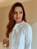 Load image into Gallery viewer, WHITE ASYMMETRIC LONG JACKET PAIRED WITH FITTED PANTS

