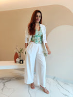 Load image into Gallery viewer, WHITE BELL-BOTTOM PANT WITH LONG BLAZER AND PRINTED VESTCOAT
