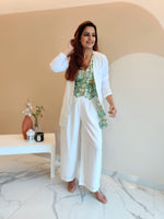 Load image into Gallery viewer, WHITE BELL-BOTTOM PANT WITH LONG BLAZER AND PRINTED VESTCOAT
