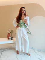 Load image into Gallery viewer, WHITE BELL-BOTTOM PANT WITH LONG BLAZER AND PRINTED VESTCOAT

