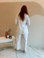 Load image into Gallery viewer, WHITE BELL-BOTTOM PANT WITH LONG BLAZER AND PRINTED VESTCOAT
