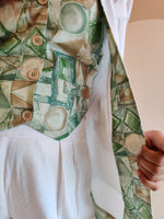 Load image into Gallery viewer, WHITE BELL-BOTTOM PANT WITH LONG BLAZER AND PRINTED VESTCOAT

