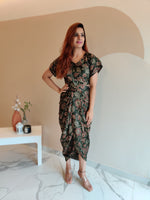 Load image into Gallery viewer, OLIVE FLORAL PRINT DHOTI DRESS WITH TULIP SLEEVE
