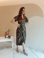Load image into Gallery viewer, OLIVE FLORAL PRINT DHOTI DRESS WITH TULIP SLEEVE
