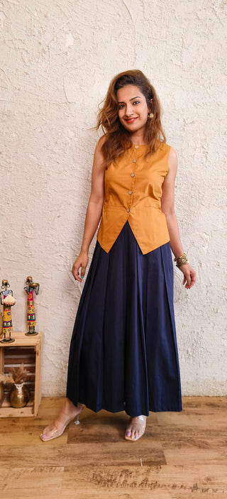 Lady Lead - Mustard & Blue - Only Waistcoat & Skirt Set
