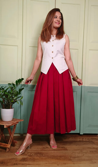 Lady Lead - White & Maroon - Only Waistcoat & Skirt Set