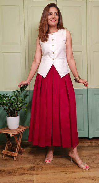 Lady Lead - White & Maroon - Only Waistcoat & Skirt Set