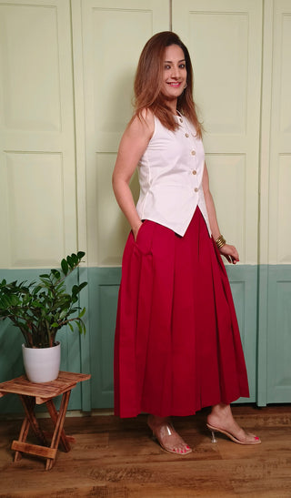 Lady Lead - White & Maroon - Only Waistcoat & Skirt Set