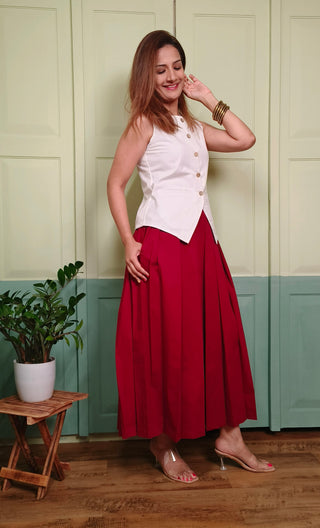 Lady Lead - White & Maroon - Only Waistcoat & Skirt Set
