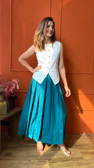 Lady Lead - White & Teal - Only Waistcoat & Skirt Set