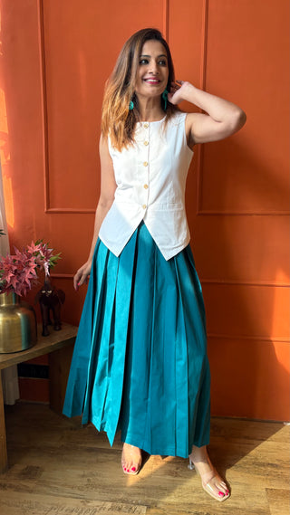 Lady Lead - White & Teal - Only Waistcoat & Skirt Set