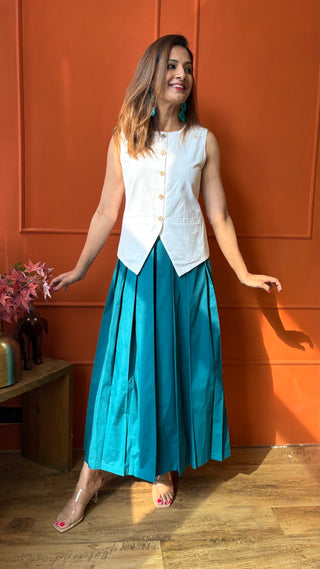 Lady Lead - White & Teal - Only Waistcoat & Skirt Set