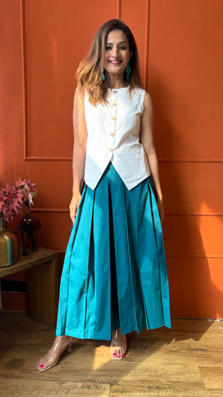Lady Lead - White & Teal - Only Waistcoat & Skirt Set