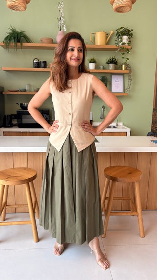 Lady Lead - Beige/Khaki - Only Waistcoat & Skirt Set