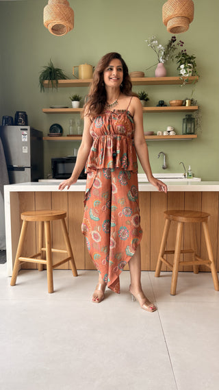 Geometric High - Coral (Tube & Dhoti Pants set)