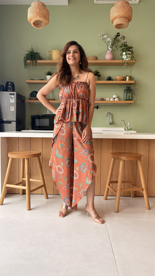 Geometric High - Coral (Tube & Dhoti Pants set)