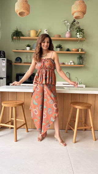 Geometric High - Coral (Tube & Dhoti Pants set)