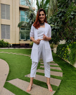 Load image into Gallery viewer, WHITE LONG JACKET CO ORD WITH TUBE BUSTIER &amp; PANTS
