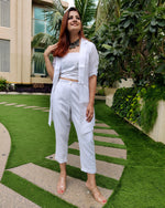 Load image into Gallery viewer, WHITE LONG JACKET CO ORD WITH TUBE BUSTIER &amp; PANTS
