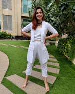 Load image into Gallery viewer, WHITE LONG JACKET CO ORD WITH TUBE BUSTIER &amp; PANTS
