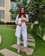 Load image into Gallery viewer, WHITE LONG JACKET PANTS CO ORD WITH PRINTED TUBE BUSTIER
