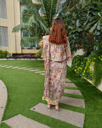Load image into Gallery viewer, PEACH BLUE ABSTRACT PRINTED SAREE SKIRT WITH BLOUSE AND FLARED JACKET

