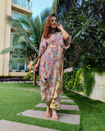 Load image into Gallery viewer, PEACH BLUE ABSTRACT PRINTED SAREE SKIRT WITH BLOUSE AND FLARED JACKET
