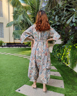 Load image into Gallery viewer, PEACH KHAKHEE ABSTRACT PRINT RELAXED JUMPSUIT WITH SLEEVES ( COMES WITH BELT)
