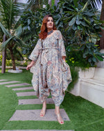 Load image into Gallery viewer, PEACH KHAKHEE ABSTRACT PRINT RELAXED JUMPSUIT WITH SLEEVES ( COMES WITH BELT)
