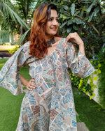 Load image into Gallery viewer, PEACH KHAKHEE ABSTRACT PRINT RELAXED JUMPSUIT WITH SLEEVES ( COMES WITH BELT)
