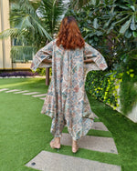Load image into Gallery viewer, PEACH KHAKHEE ABSTRACT PRINT RELAXED JUMPSUIT WITH SLEEVES ( COMES WITH BELT)
