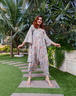 Load image into Gallery viewer, PEACH KHAKHEE ABSTRACT PRINT RELAXED JUMPSUIT WITH SLEEVES ( COMES WITH BELT)
