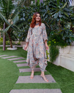 Load image into Gallery viewer, PEACH KHAKHEE ABSTRACT PRINT RELAXED JUMPSUIT WITH SLEEVES ( COMES WITH BELT)

