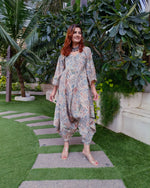 Load image into Gallery viewer, PEACH KHAKHEE ABSTRACT PRINT RELAXED JUMPSUIT WITH SLEEVES ( COMES WITH BELT)
