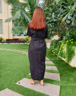 Load image into Gallery viewer, BLACK LONG SHIRT DRAPE DRESS
