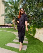 Load image into Gallery viewer, BLACK LONG SHIRT DRAPE DRESS
