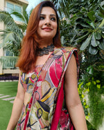 Load image into Gallery viewer, RED ABSTRACT PRINTED SAREE SKIRT WITH BLOUSE (without Jacket)
