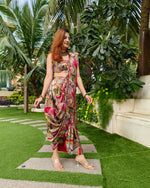 Load image into Gallery viewer, RED ABSTRACT PRINTED SAREE SKIRT WITH BLOUSE (without Jacket)
