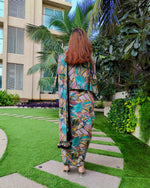 Load image into Gallery viewer, GREEN ABSTRACT PRINTED SAREE SKIRT WITH BLOUSE AND FLARED JACKET

