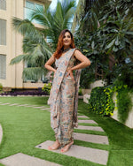 Load image into Gallery viewer, PEACH KHAKHEE ABSTRACT PRINTED SAREE SKIRT WITH BLOUSE (Without Jacket)
