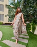 Load image into Gallery viewer, PEACH KHAKHEE ABSTRACT PRINTED SAREE SKIRT WITH BLOUSE (Without Jacket)
